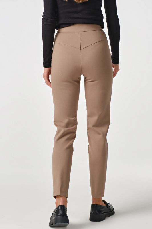 Beige stretch knit pants with high fit