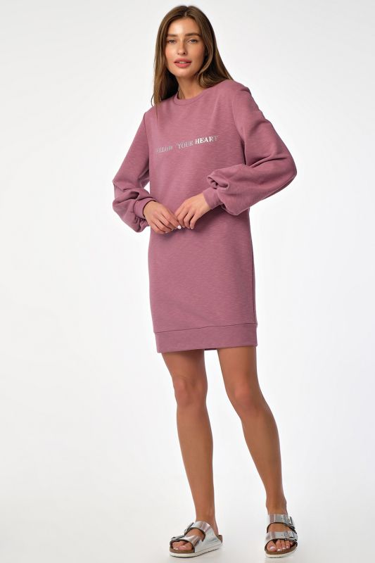 Long sleeve futer fleece sweatshirt dress in dark purple