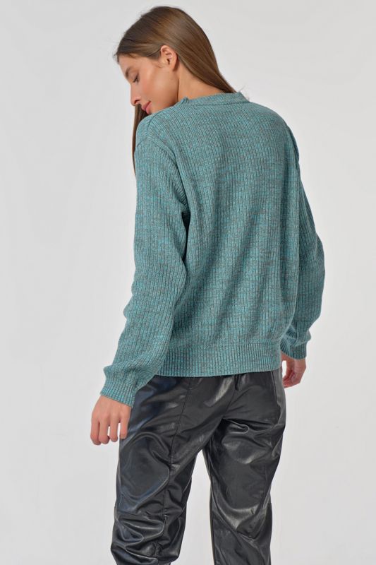 Cotton loose knit sweater in turquoise beige melange