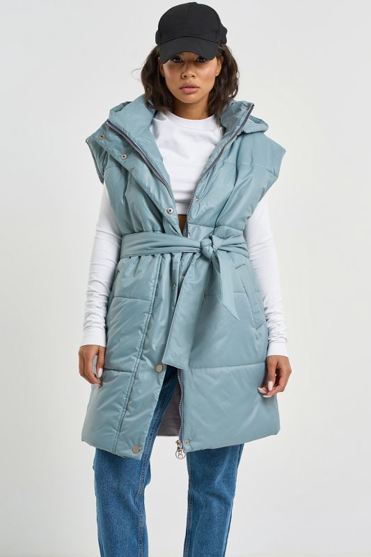 Warming vest with detachable hood gray-blue