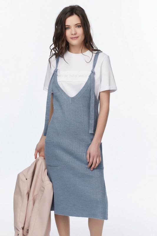 Warm knitted midi melange denim-blue melange sundress