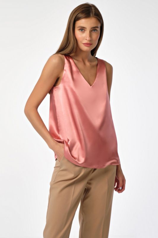 Basic satin top under jacket pink