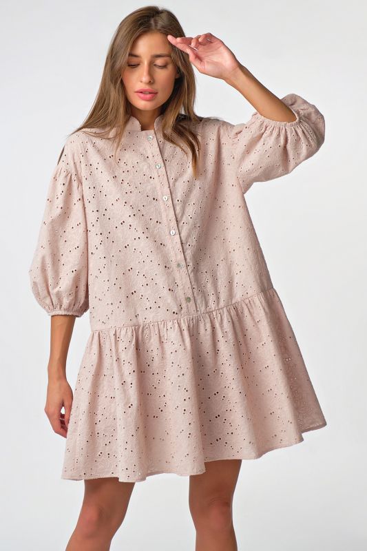 Cotton loose lace summer dress beige