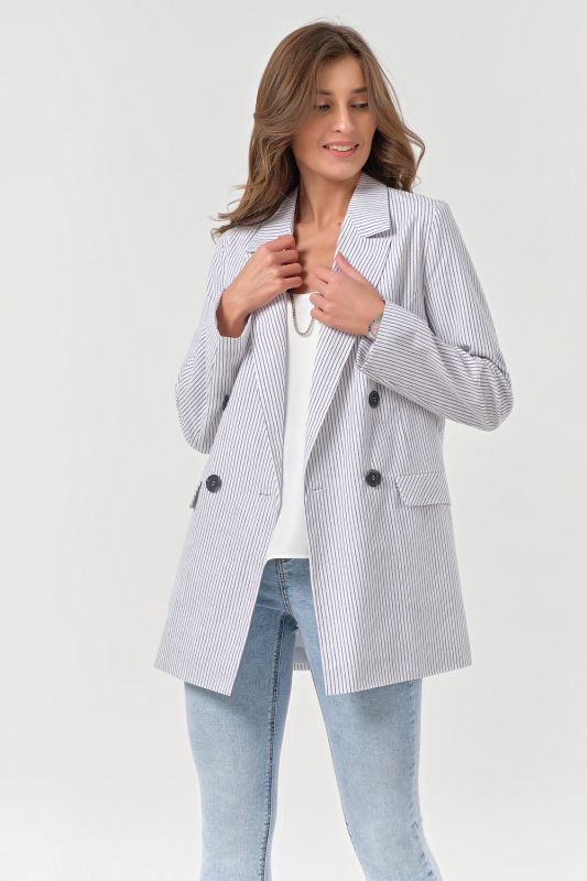 Double-breasted cotton striped summer jacket white