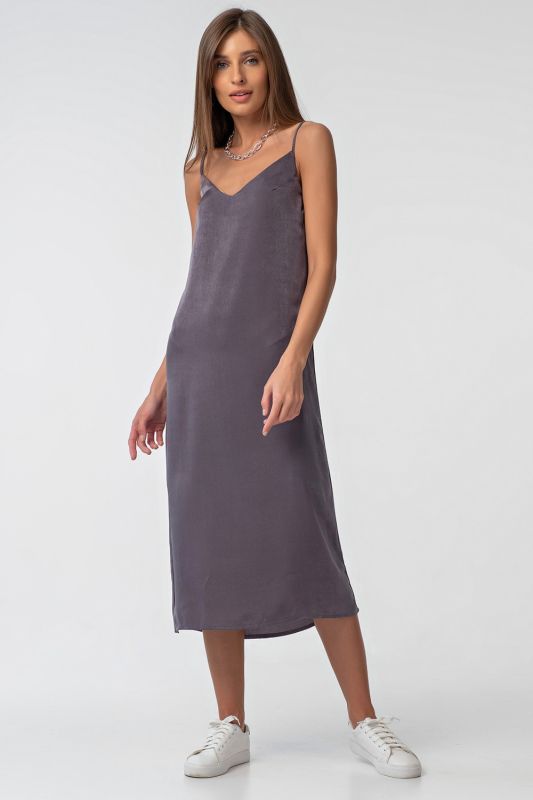 Lined silk midi combination dress gray