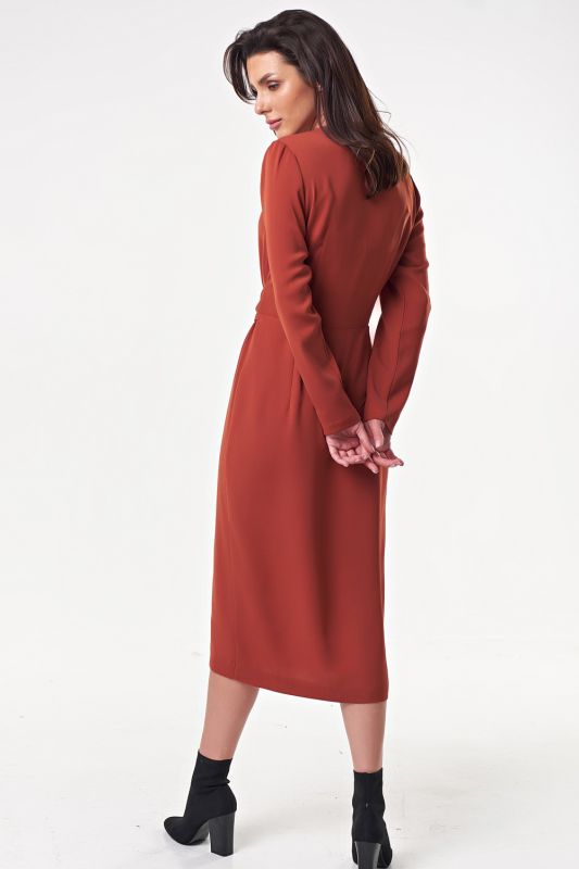 Terracotta long sleeve casual midi dress