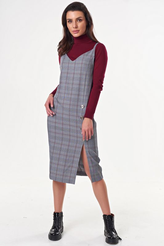 Long Long Sarefan with Slit on the leg in plaid Glencheck