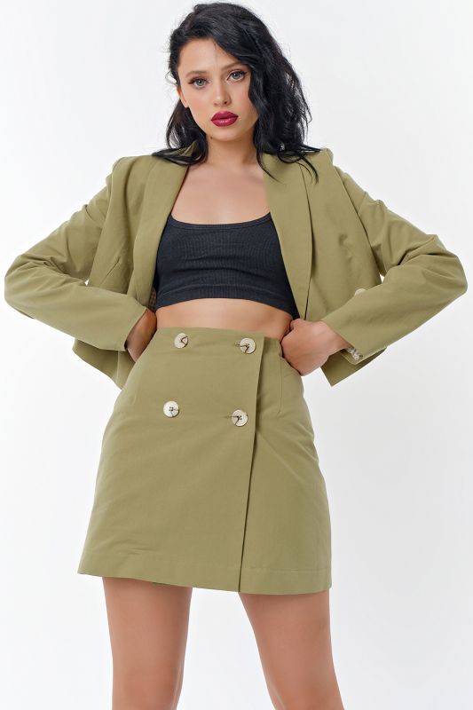 Cotton suit with skirt olive