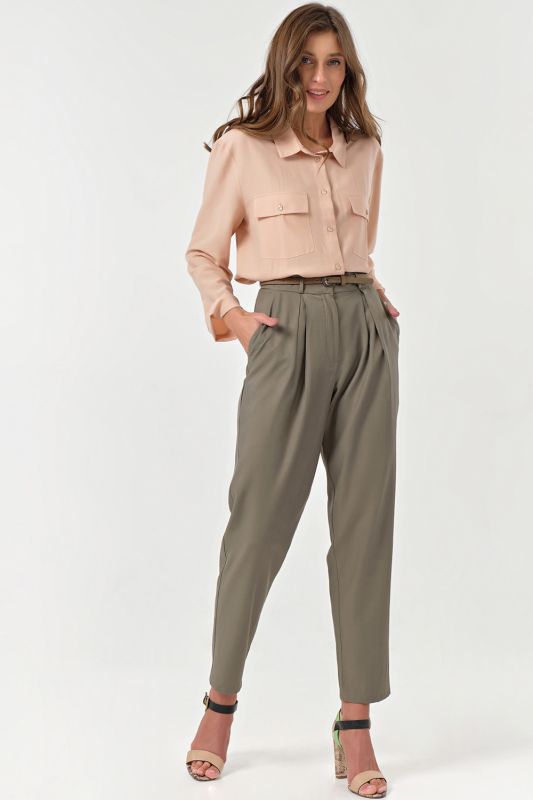 Summer loose pants with pleats green