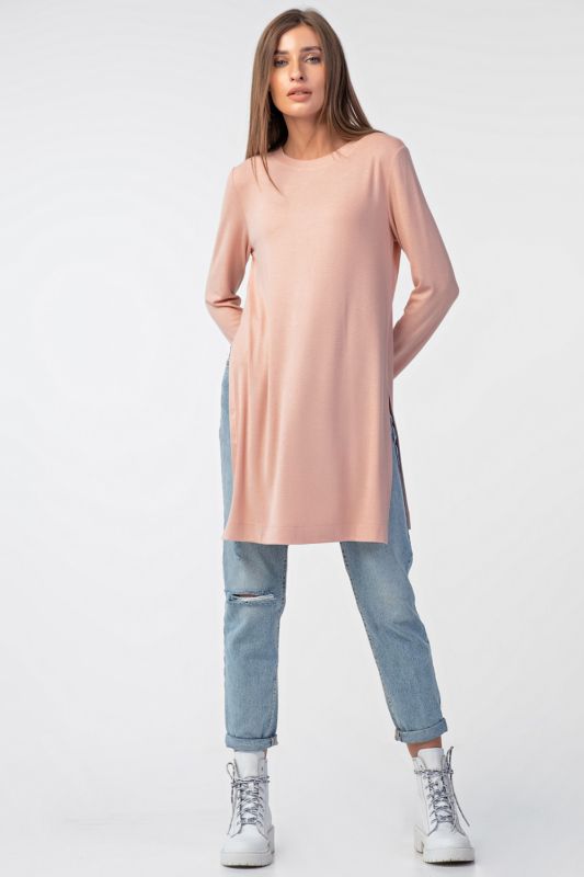 Peach knitted tunic with slits on sides