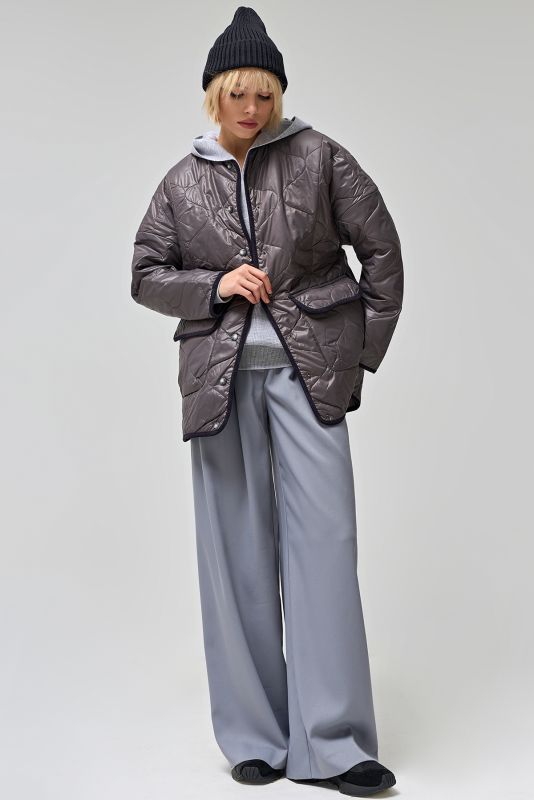 Quilted asphalt raincoat jacket