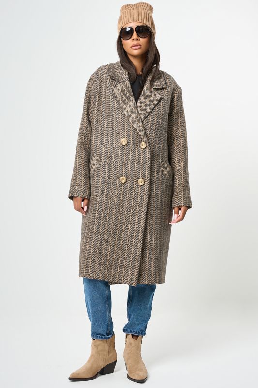 Beige long wool coat with insulated lining