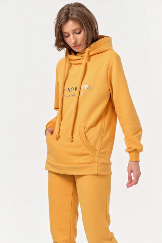 Yellow sports pants suit with knitted hoodie