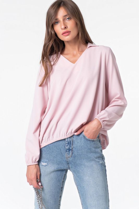 Pink loose blouse with elastic band for office