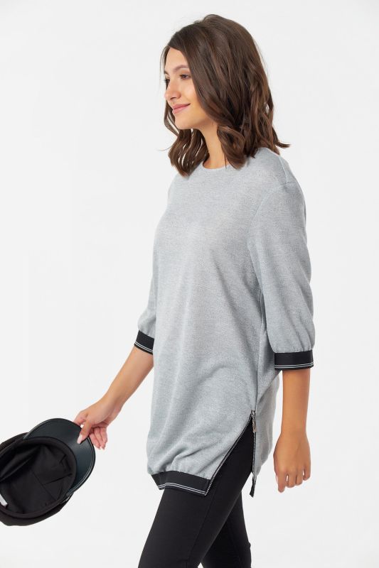 Sporty knitted tunic with lurex gray