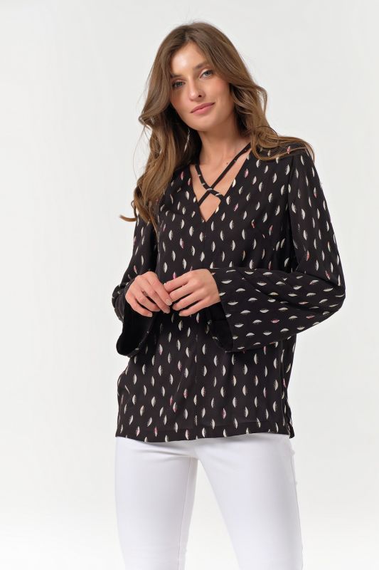 Free chiffon blouse with print on black