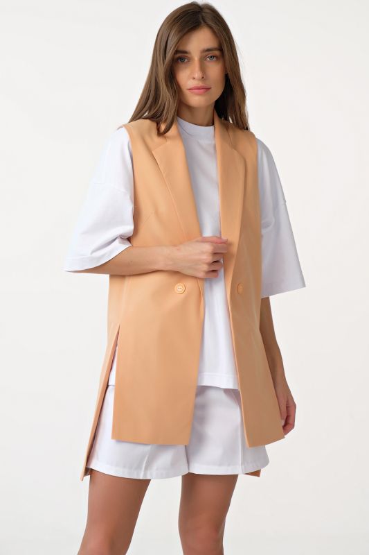 Long straight vest with slits on sides made of suit fabric peach