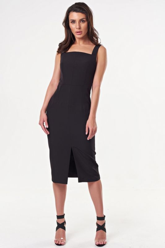 Wide Straps Office Dress Black