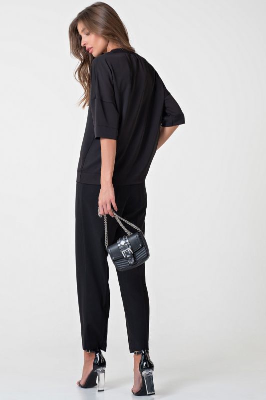 Straight office blouse with wide sleeve black