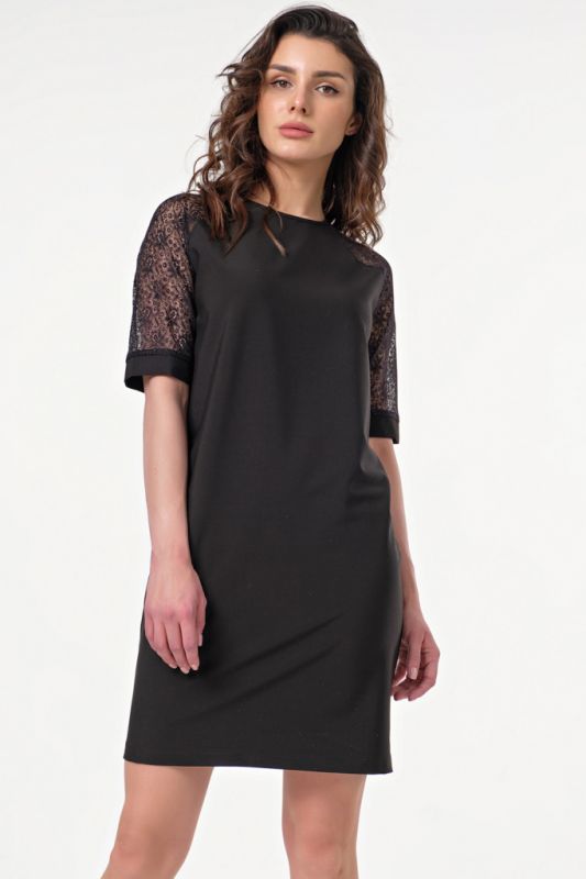 Short dress with lace sleeves black