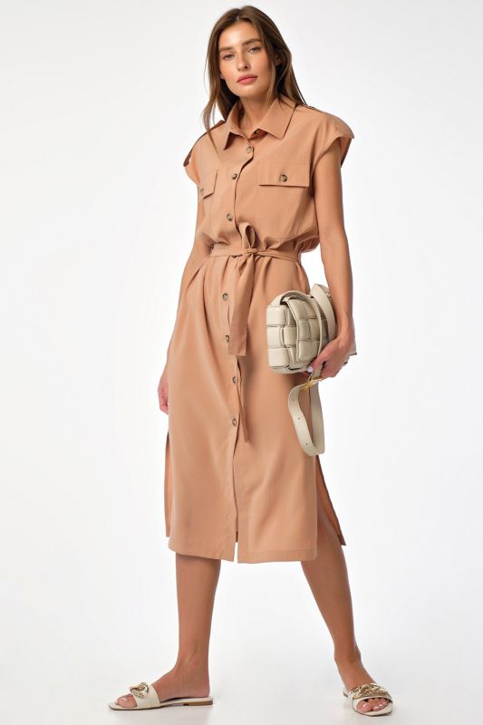 Safari midi dress with buttons beige