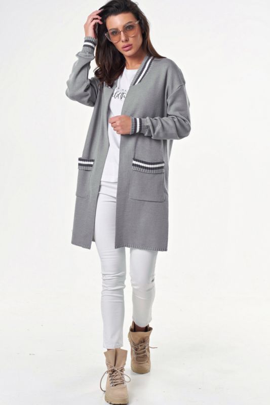 Knitted loose cardigan with pockets gray