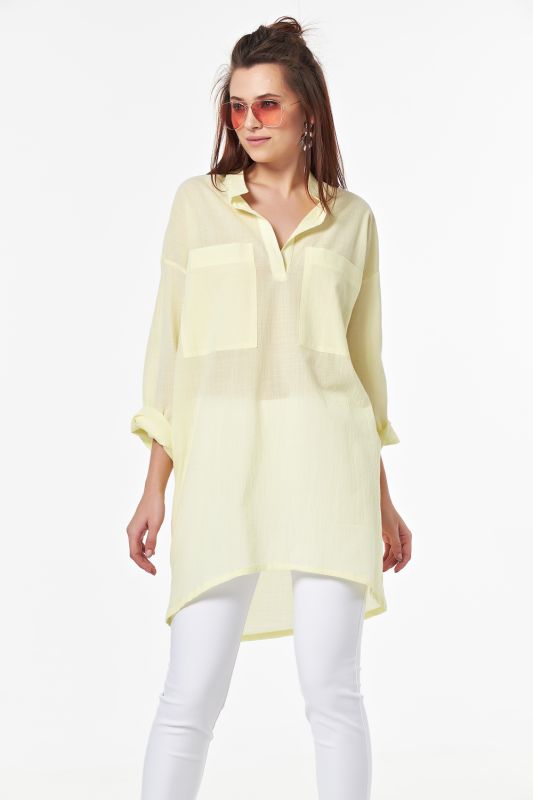 Long sleeve summer tunic made of cotton on lemon