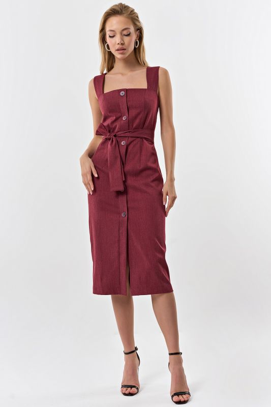 Office sundress with buttons on the front burgundy