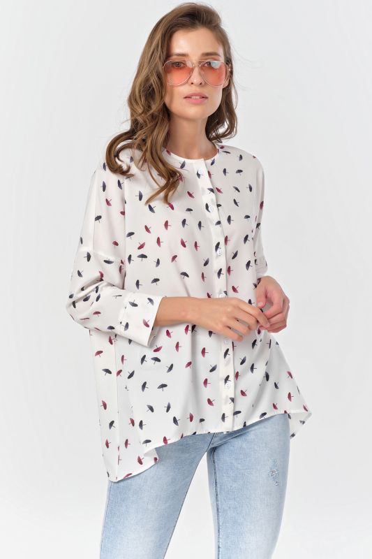 Free buttoned blouse with print on white