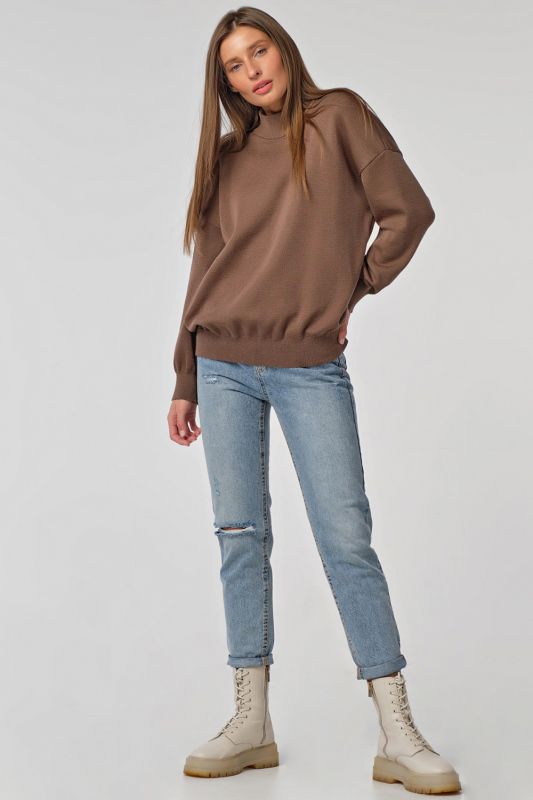 Coffee wool free silhouette varsity sweater