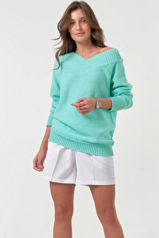 Cotton knitted sweater in turquoise