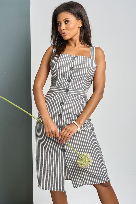 Button front open-back striped sundress on gray