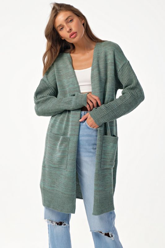 Oversize knitted cardigan with pockets gray-green