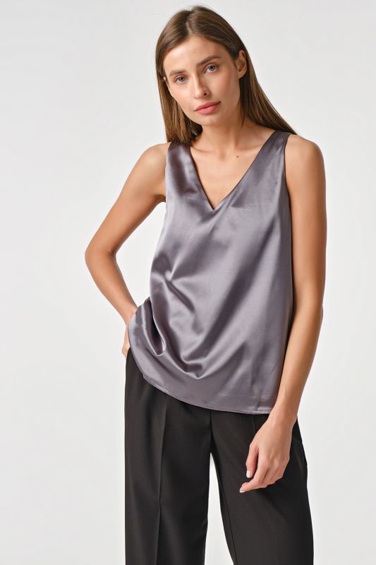 Basic satin top under jacket gray