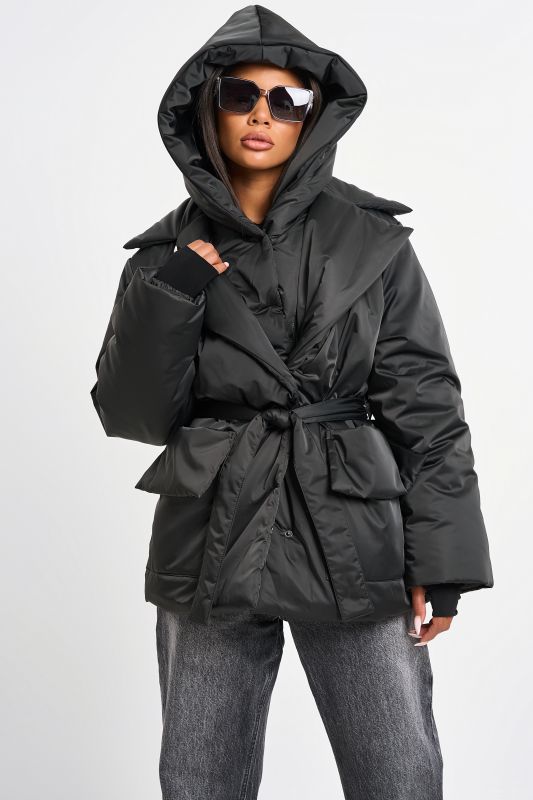 Insulated jacket with removable hood black