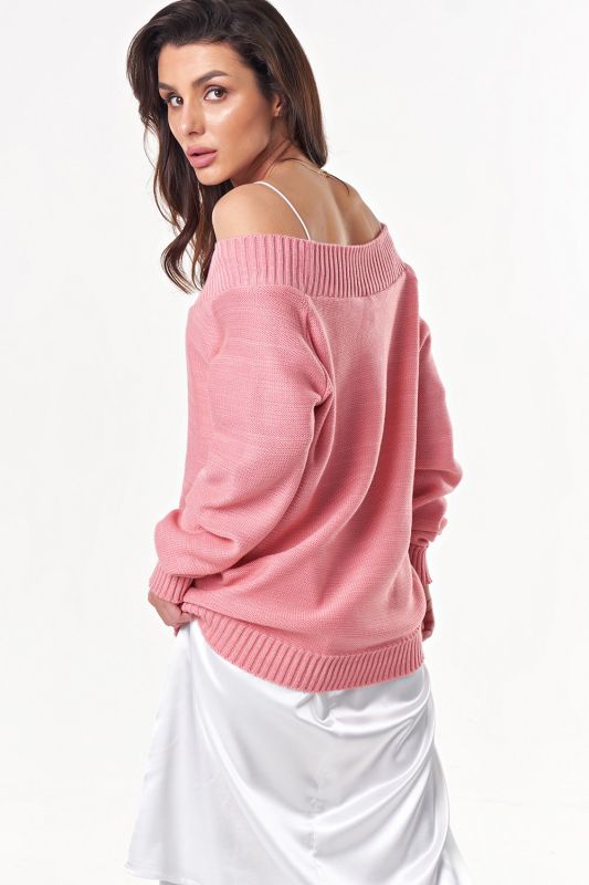 Knitted sweater with v-neck pink melange