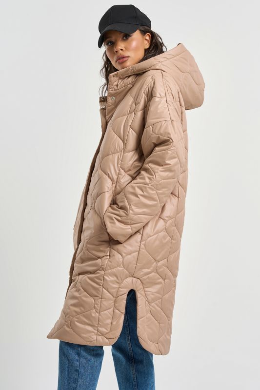 Hooded Quilted Coat Beige