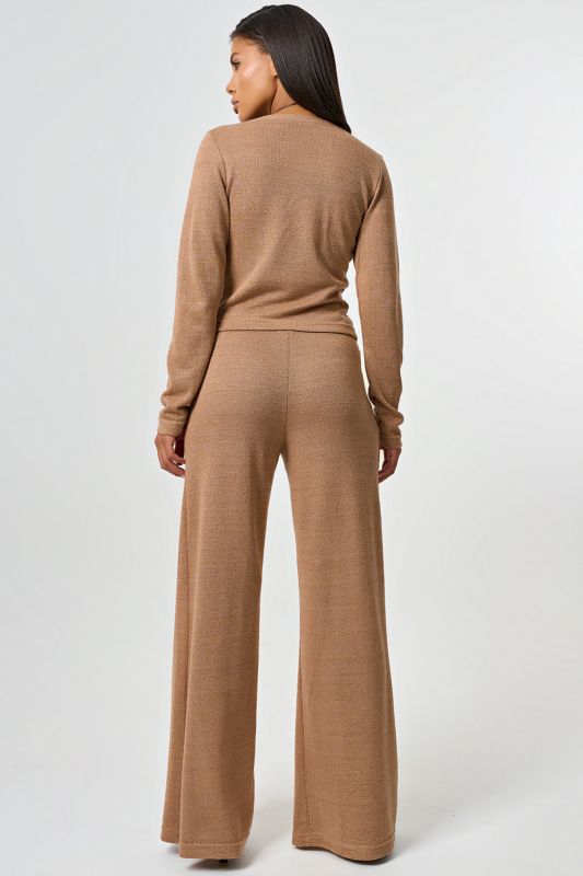 Wide pants made of openwork knitted fabric with lurex beige