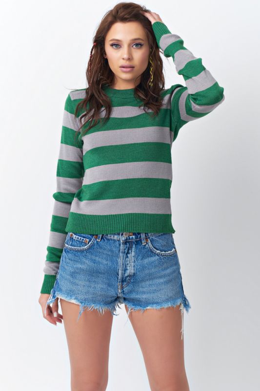 Green striped loose knitted sweater with wide stripes