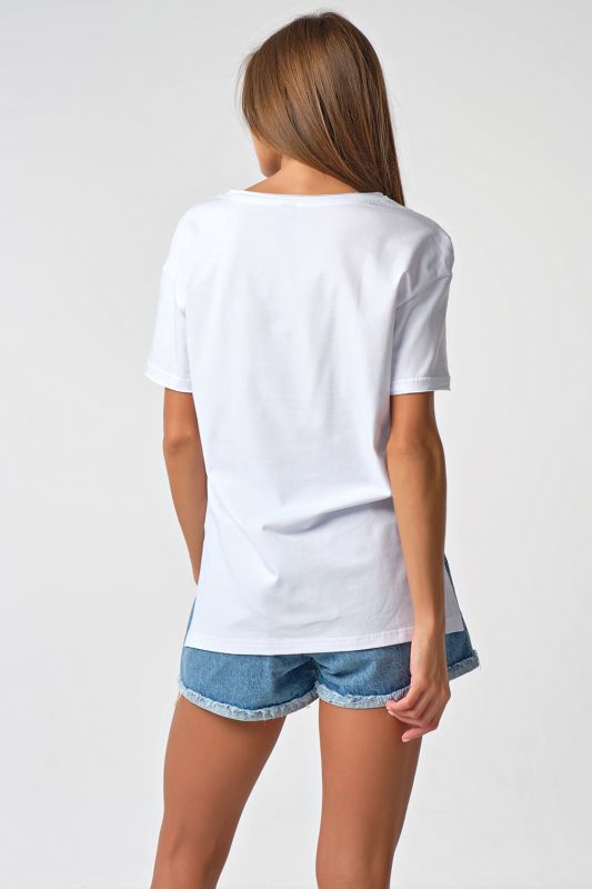 T-shirt knitted with cotton print white