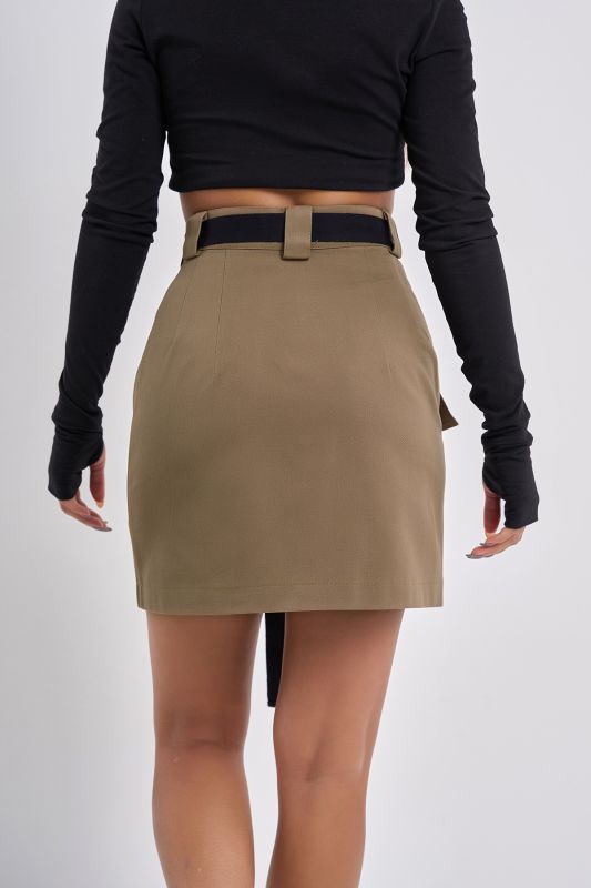 Cotton fabric khaki waistband kargo skirt