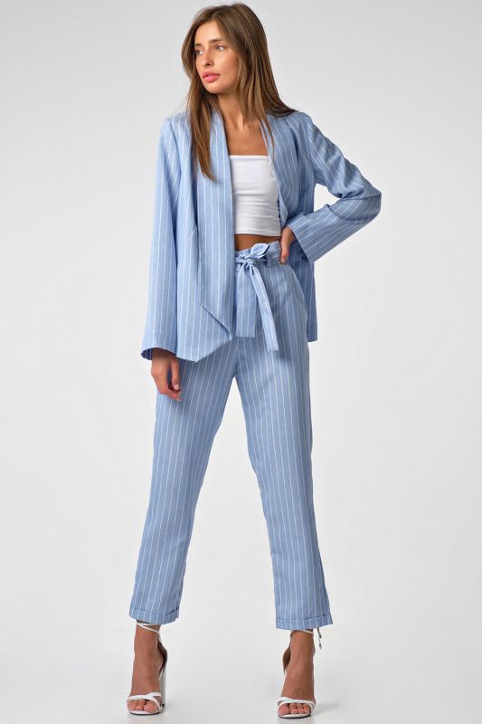 Long straight striped summer jacket in blue