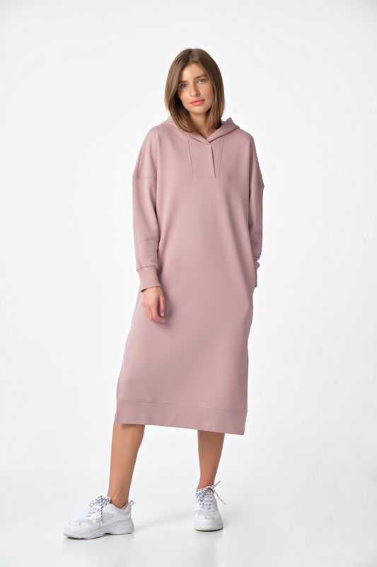 Dusty pink futher hooded warm hooded hoodie dress