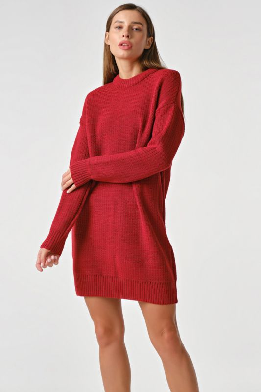 Short wool burgundy knitted dress