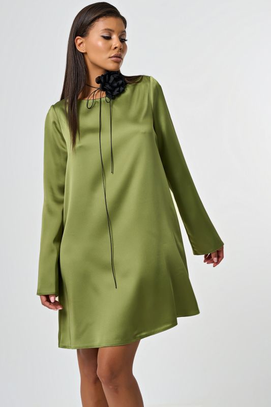 Olive satin sleeve dress