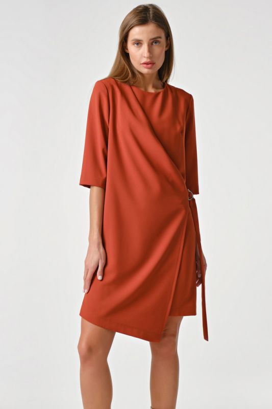 Short Sleeve Straight Mini Dress Terracotta