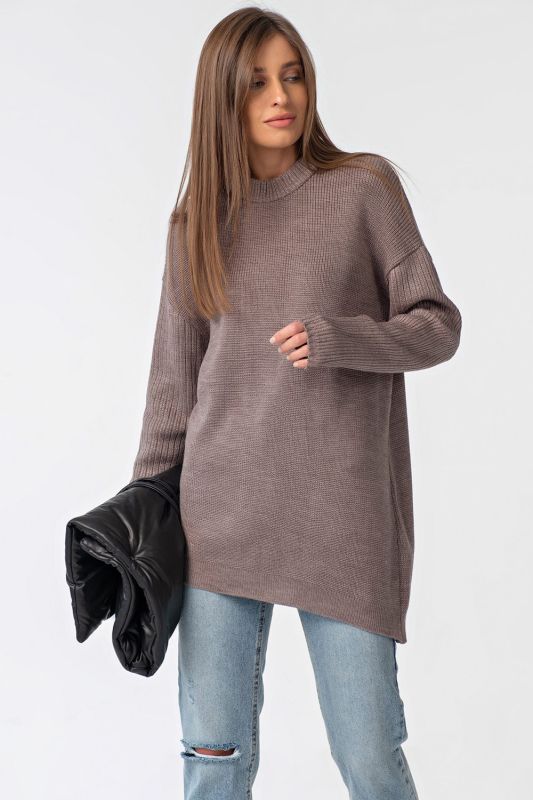 Long Asymmetrical Knitted Asymmetrical Walnut Jumper