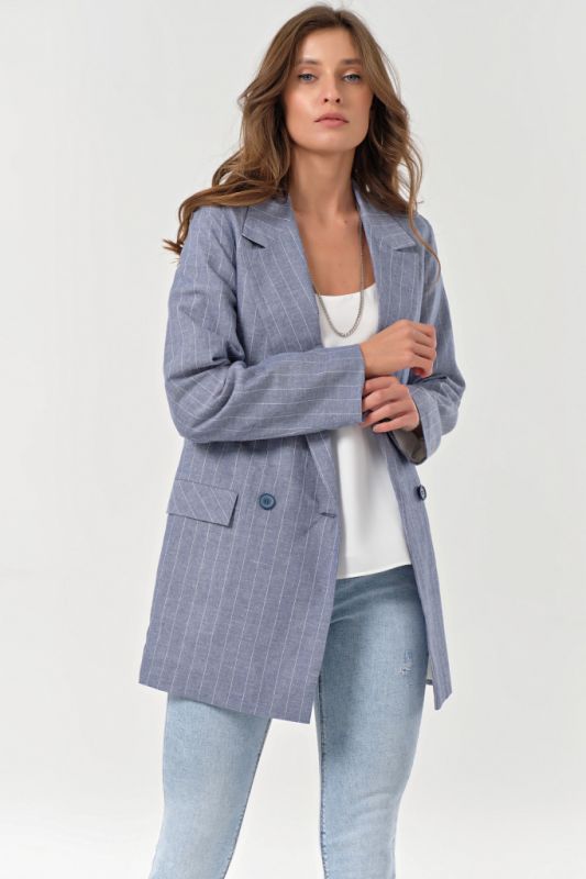 Summer double-breasted jacket made of cotton striped gray-blue