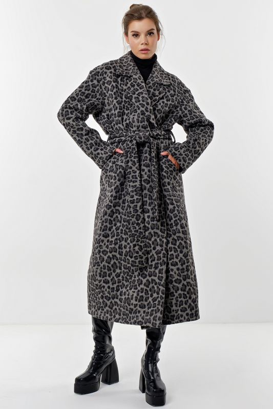 Long coat made of wool leopard on gray