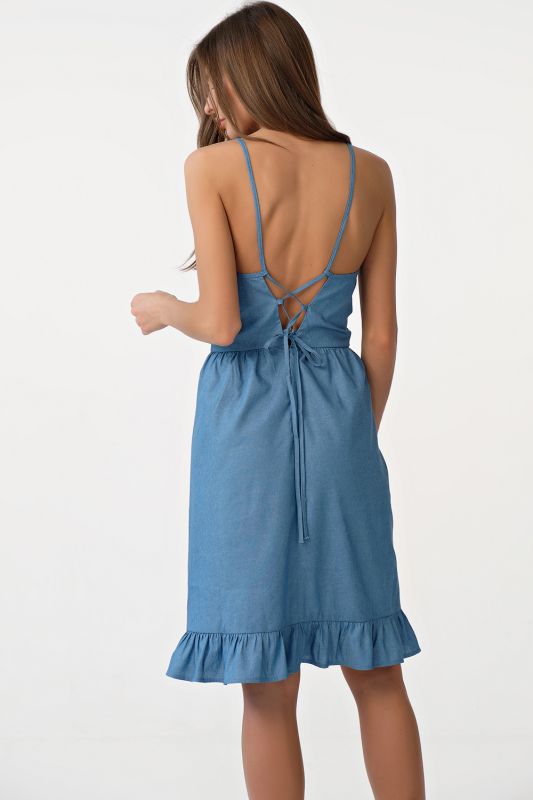 Blue lightweight strappy dress with flounce